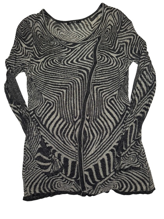 NIC+ZOE Sweaters - NIC+ZOE Silver & Black Swirl Print Asymmetrical Button Front Top Sweater M